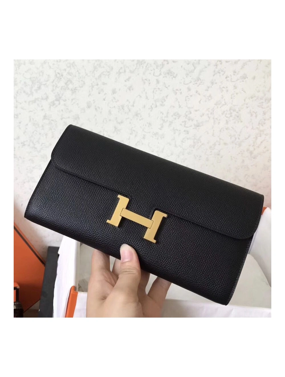 Hermes Constance Long Wallet In Black Epsom Leather