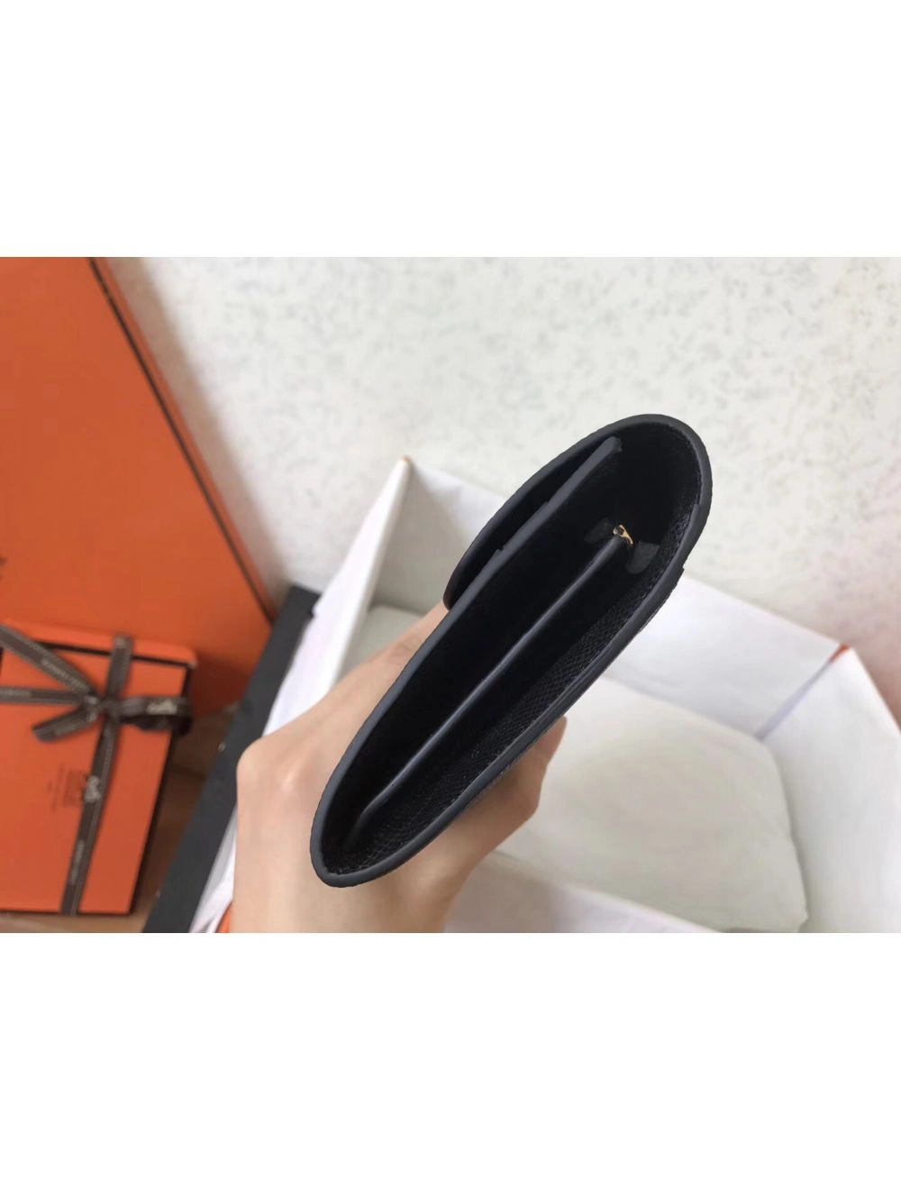 Hermes Constance Long Wallet In Black Epsom Leather