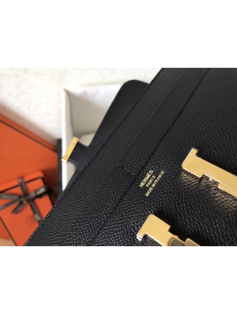 Hermes Constance Long Wallet In Black Epsom Leather
