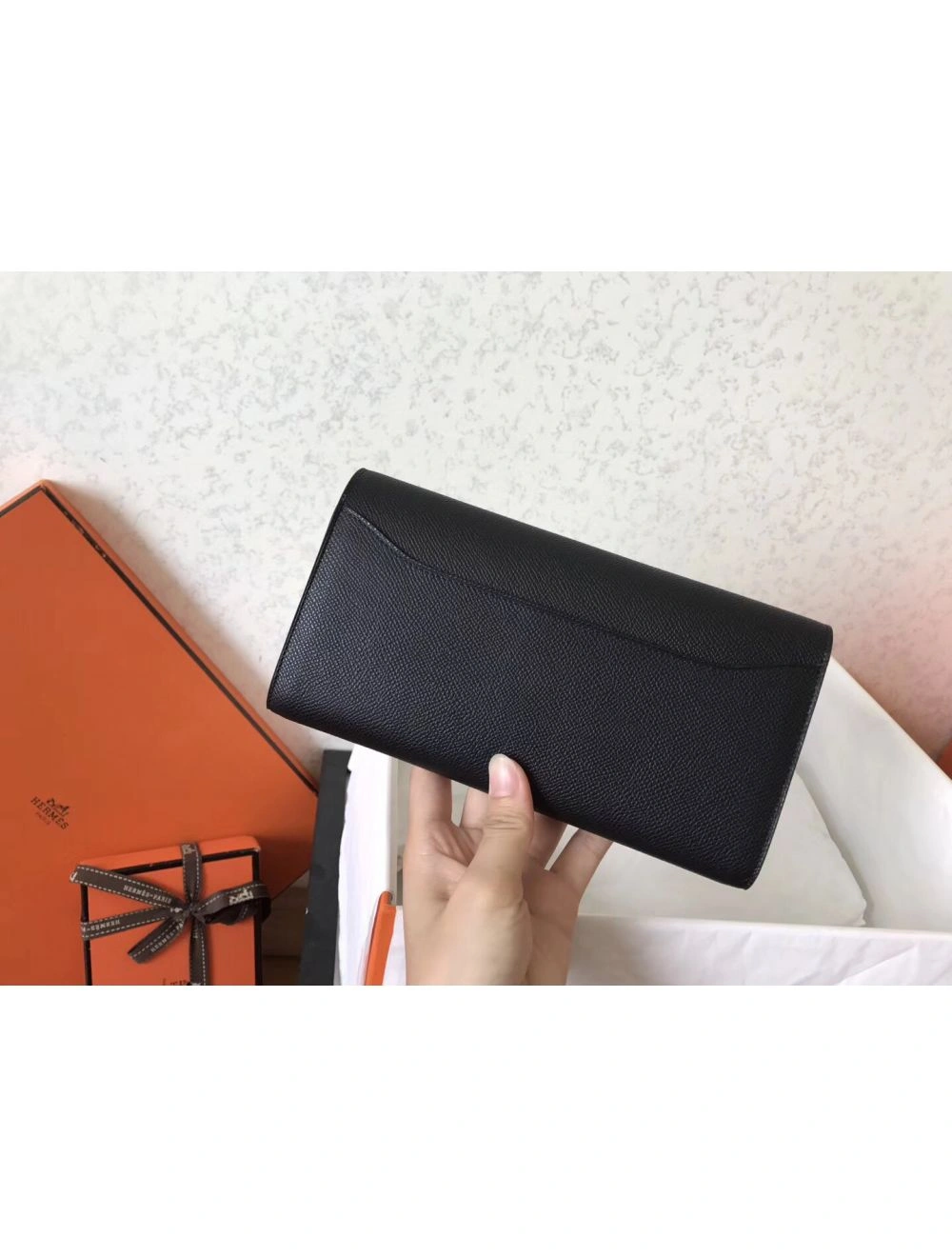 Hermes Constance Long Wallet In Black Epsom Leather