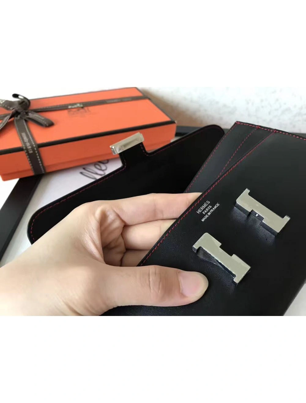 Hermes Constance Long Wallet In Black Swift Leather