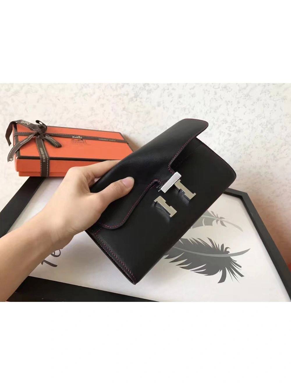 Hermes Constance Long Wallet In Black Swift Leather