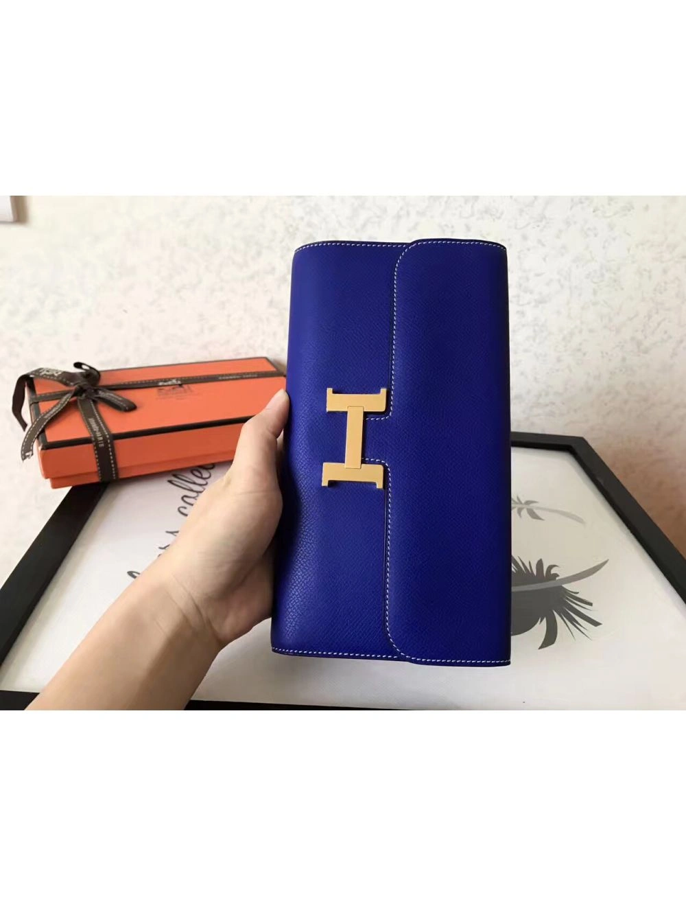 Hermes Constance Long Wallet In Blue Electric Epsom Leather