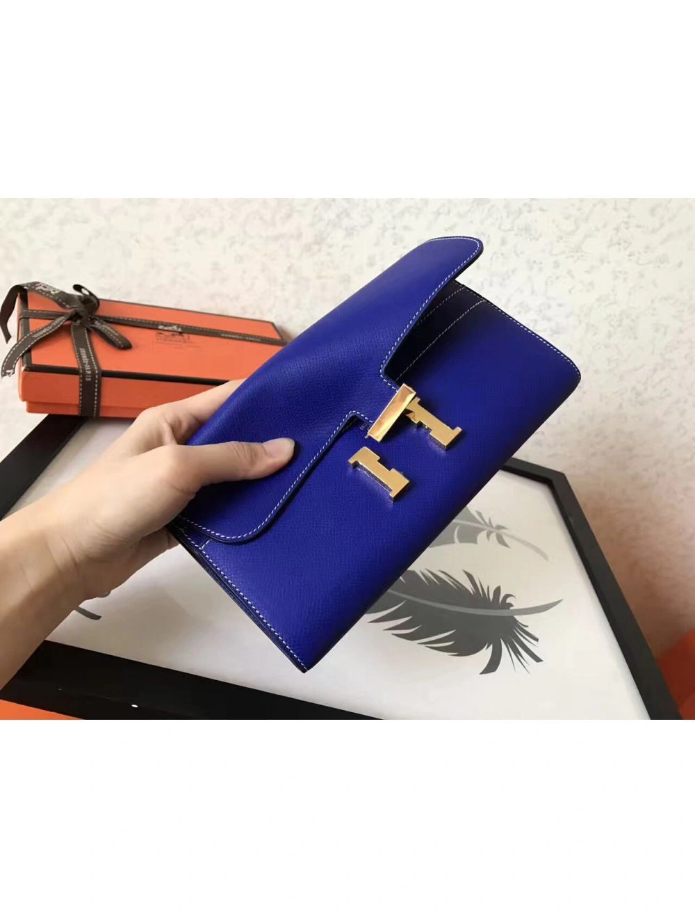 Hermes Constance Long Wallet In Blue Electric Epsom Leather