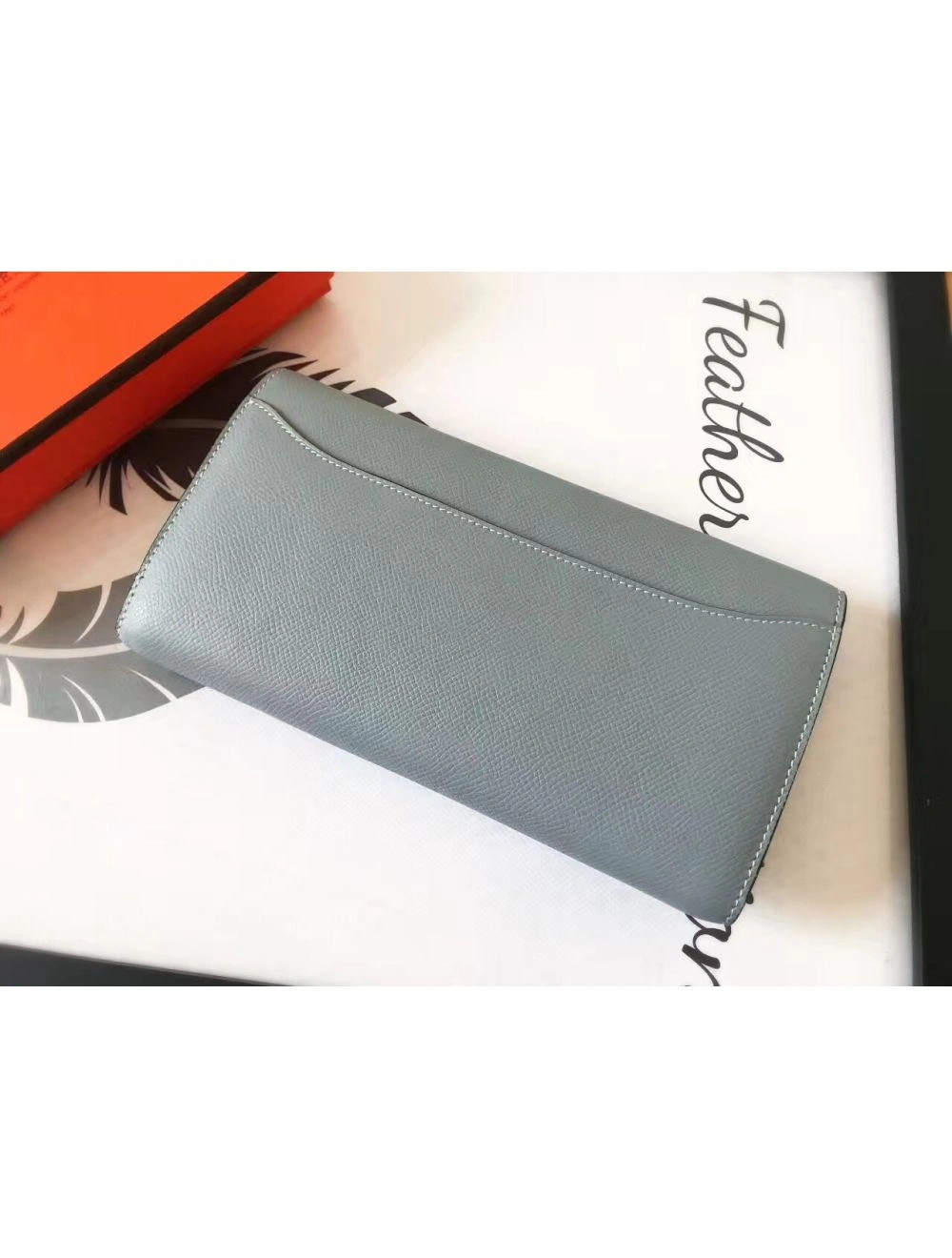 Hermes Constance Long Wallet In Blue Lin Epsom Leather