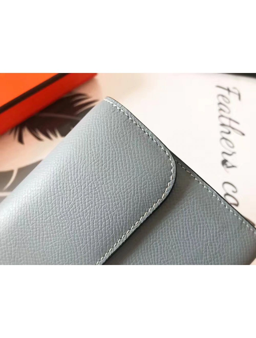 Hermes Constance Long Wallet In Blue Lin Epsom Leather