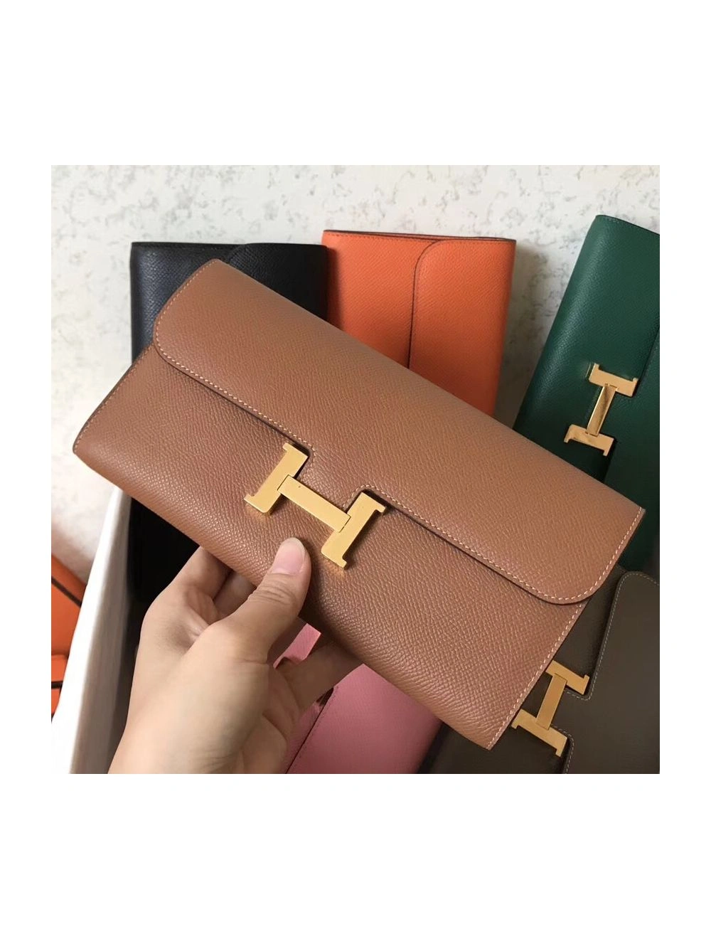 Hermes Constance Long Wallet In Gold Epsom Leather