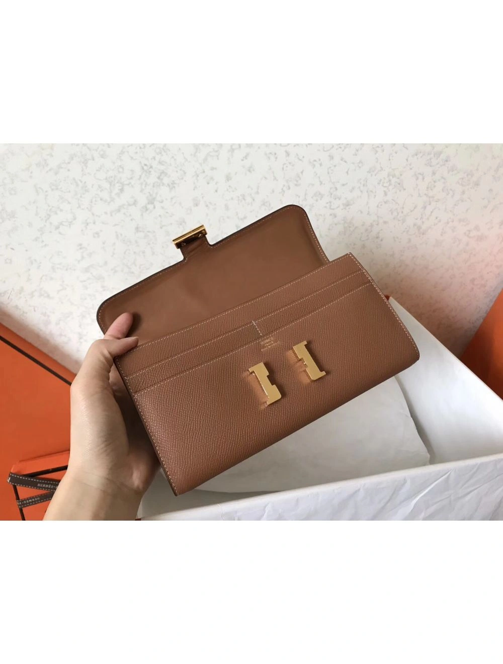 Hermes Constance Long Wallet In Gold Epsom Leather