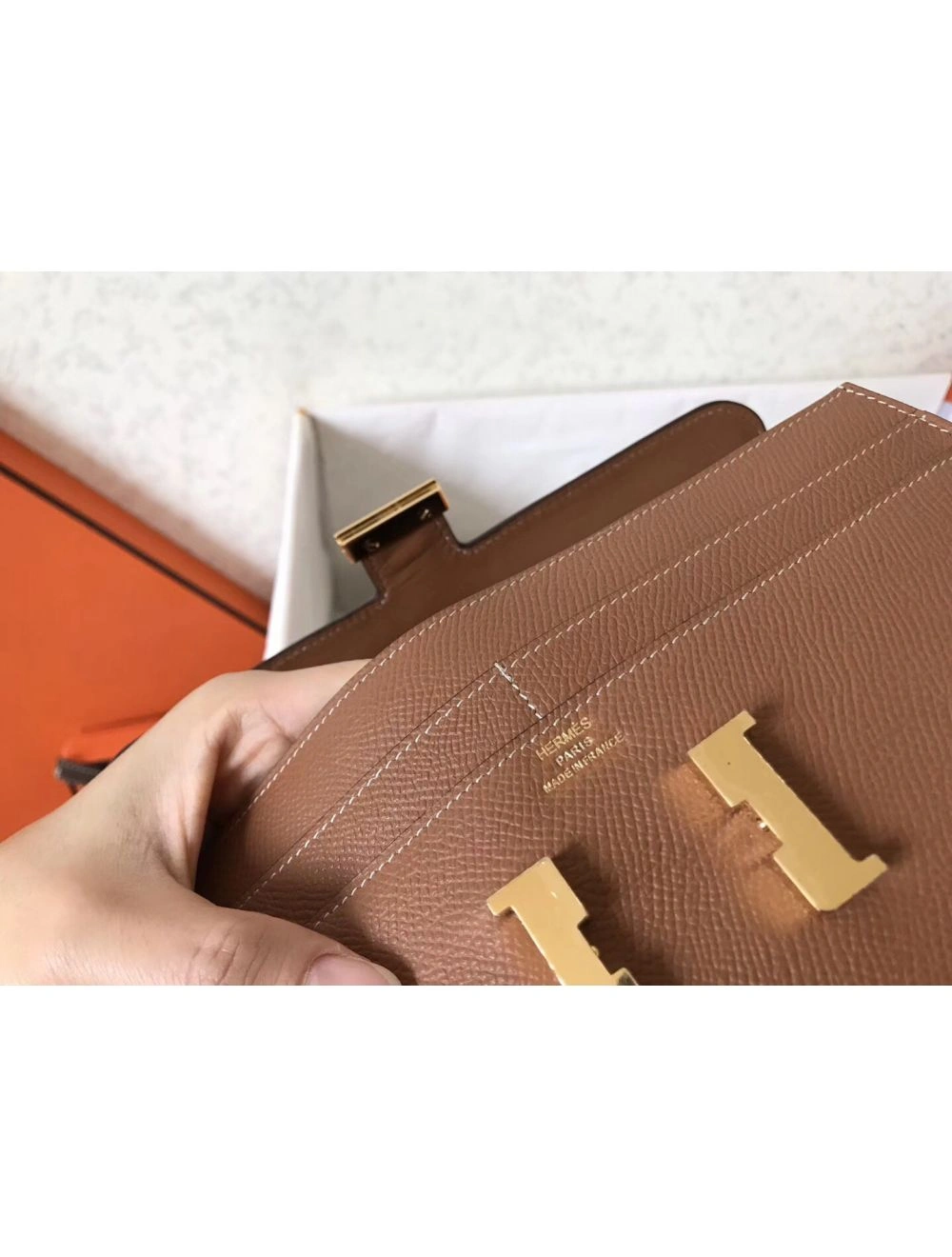Hermes Constance Long Wallet In Gold Epsom Leather