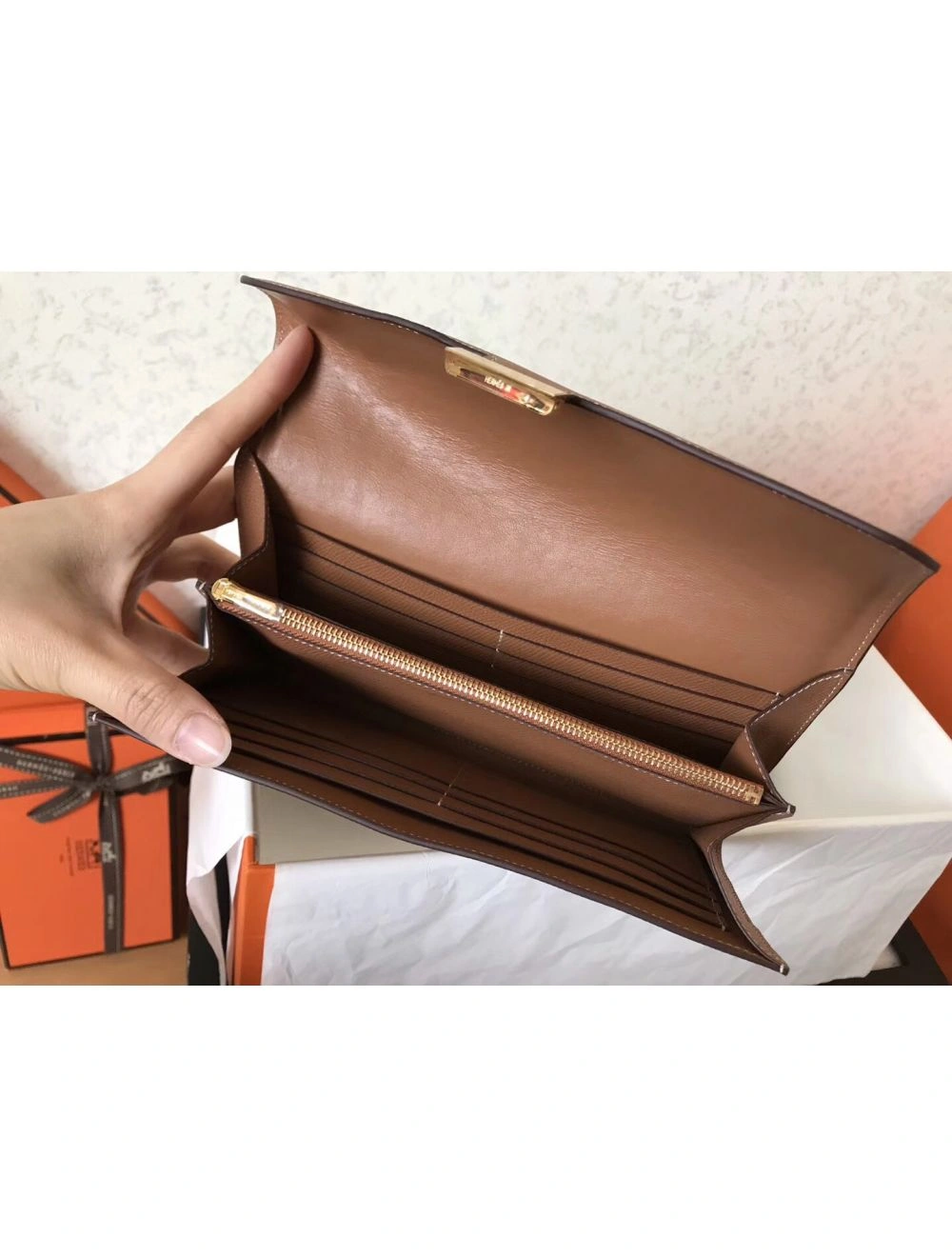 Hermes Constance Long Wallet In Gold Epsom Leather