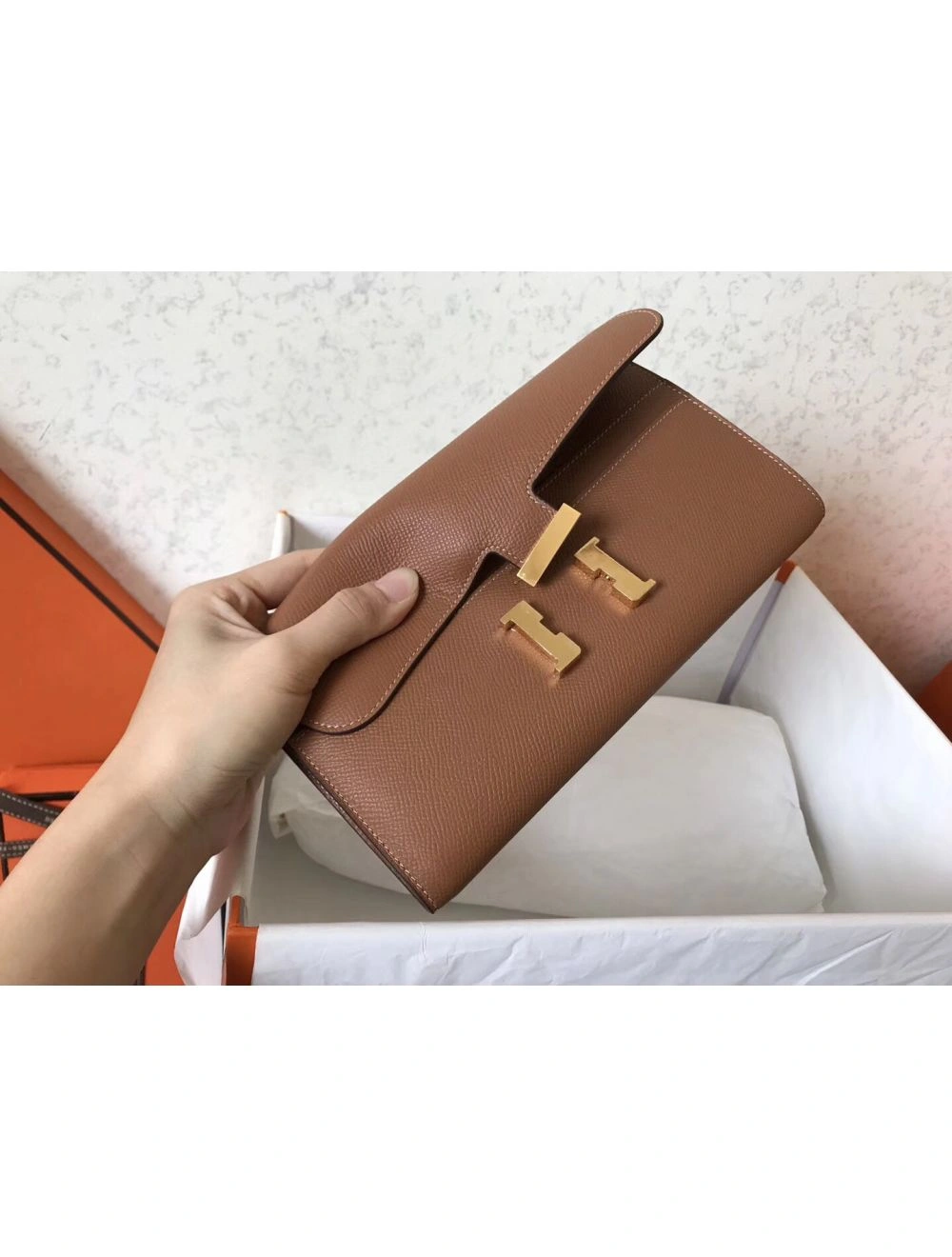 Hermes Constance Long Wallet In Gold Epsom Leather
