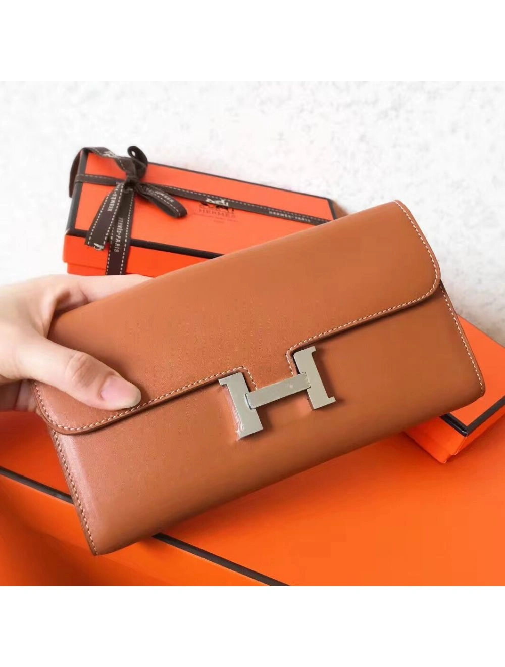 Hermes Constance Long Wallet In Gold Swift Leather