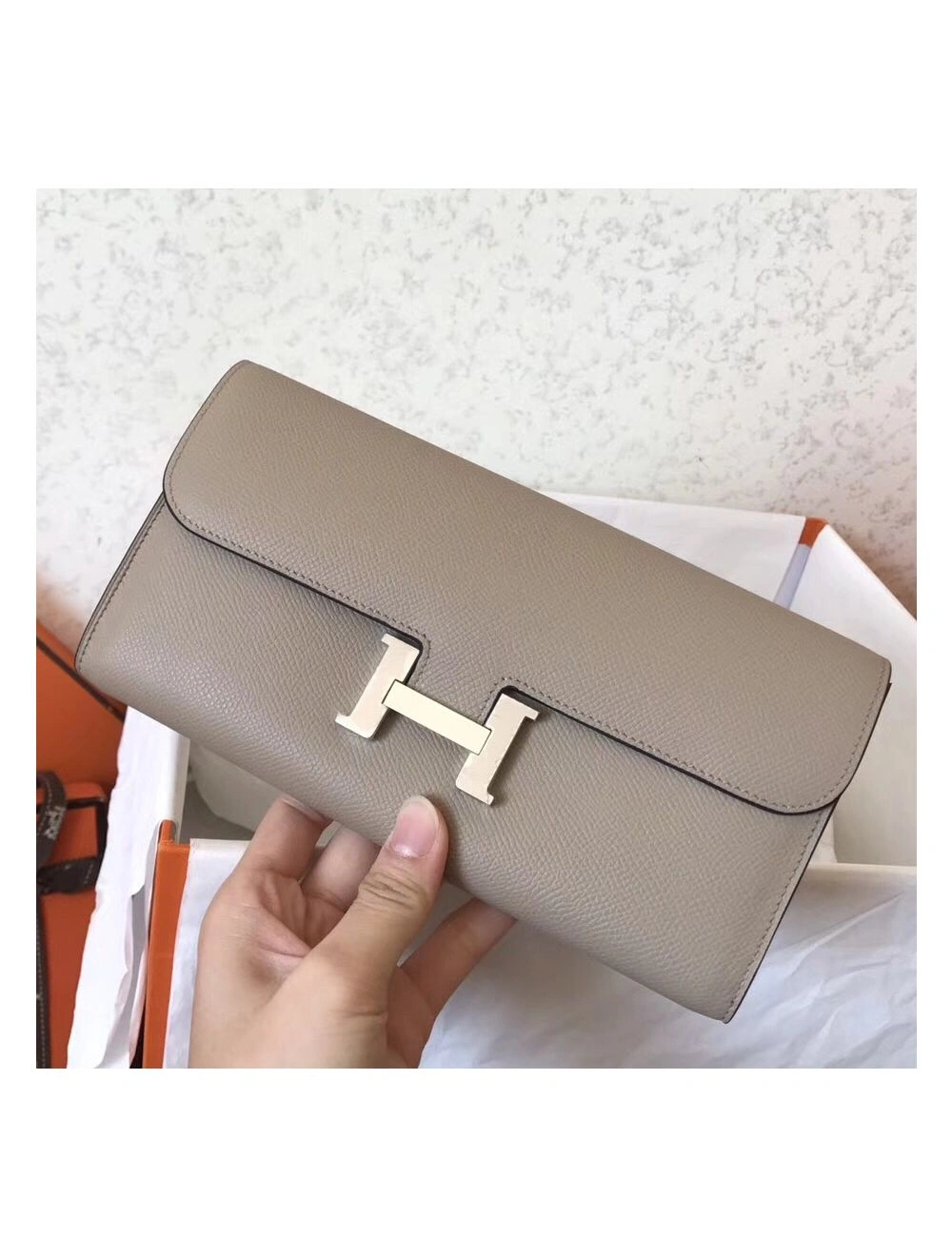 Hermes Constance Long Wallet In Grey Epsom Leather