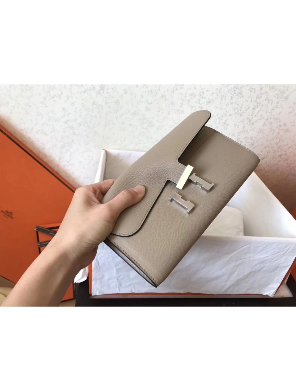 Hermes Constance Long Wallet In Grey Epsom Leather