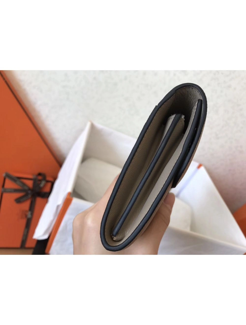 Hermes Constance Long Wallet In Grey Epsom Leather