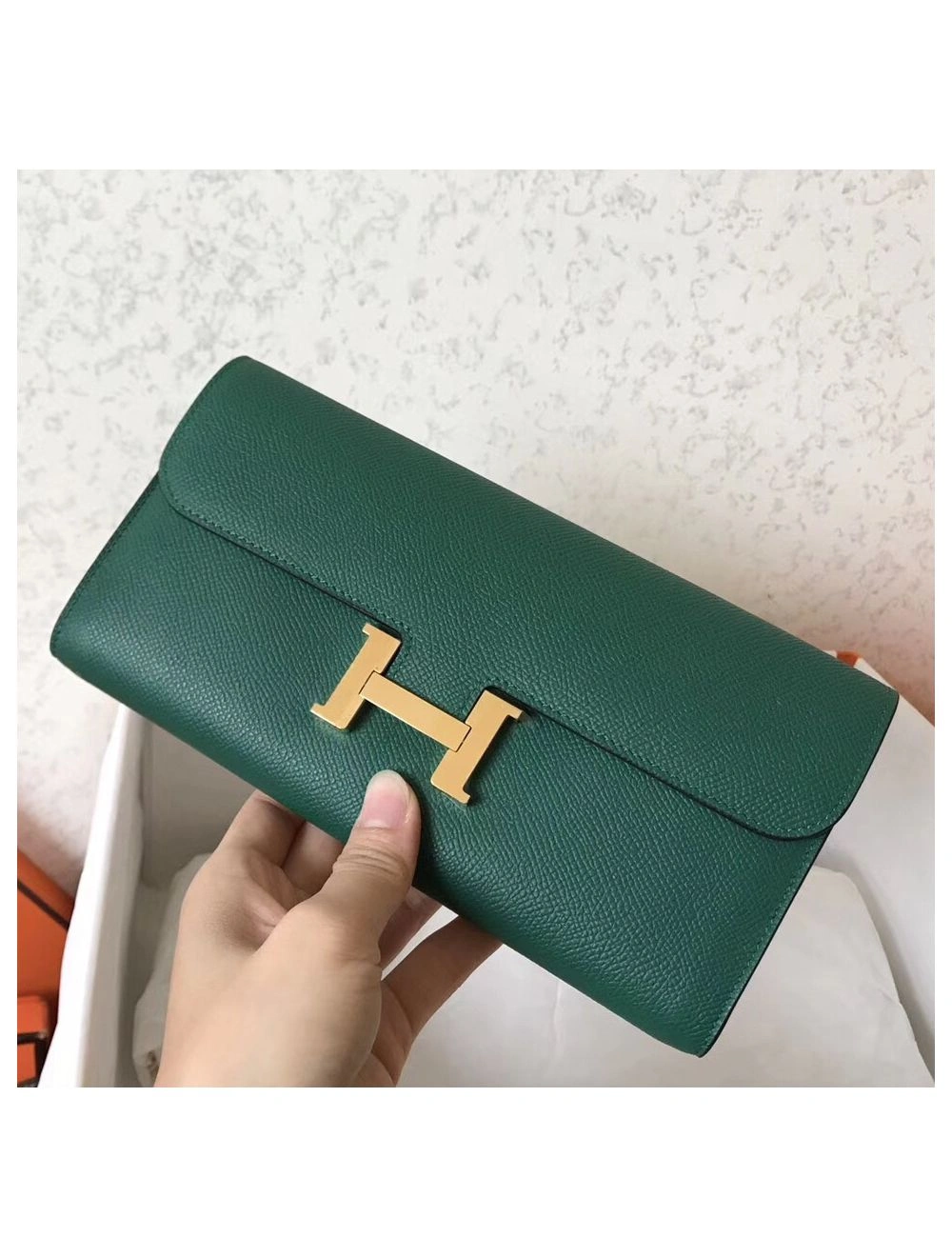 Hermes Constance Long Wallet In Malachite Epsom Leather