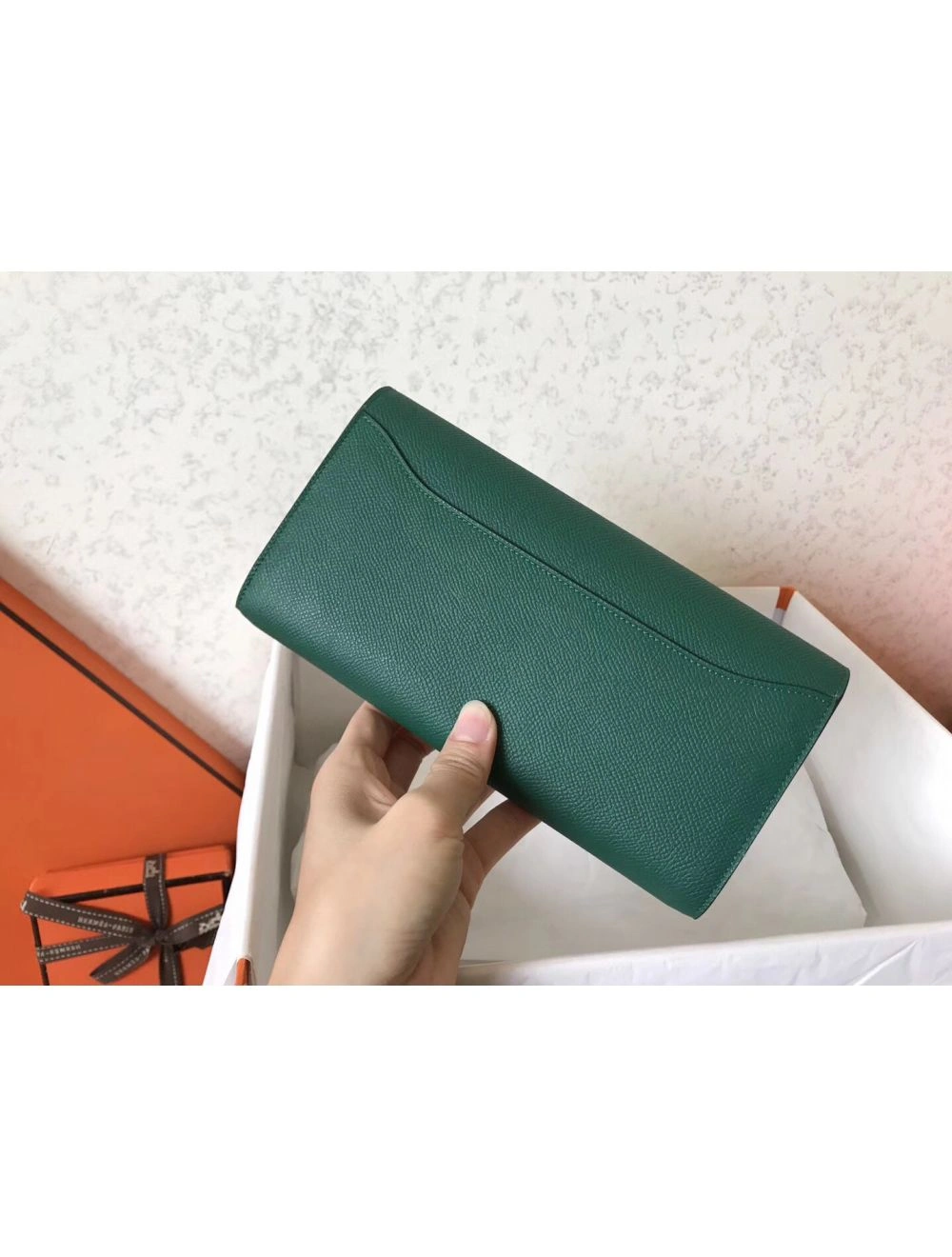 Hermes Constance Long Wallet In Malachite Epsom Leather