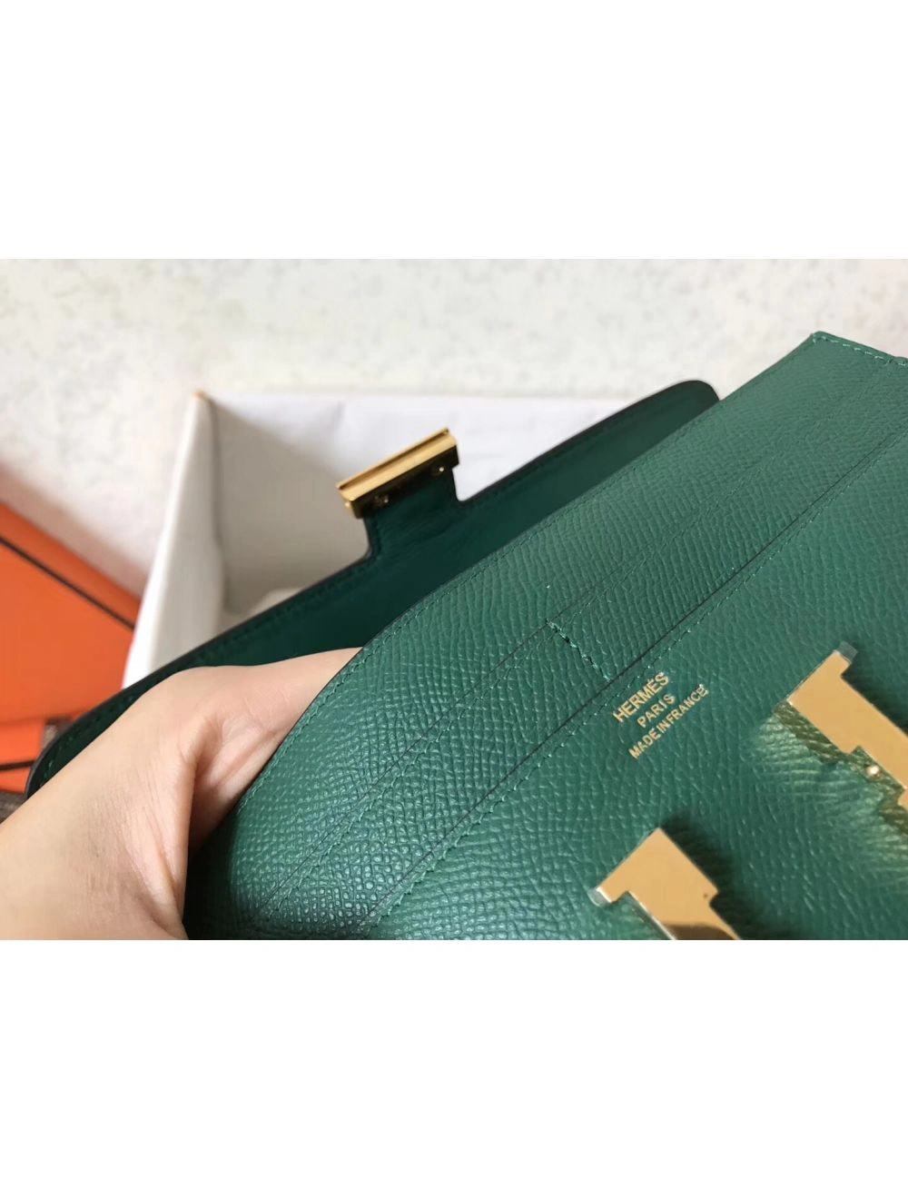 Hermes Constance Long Wallet In Malachite Epsom Leather