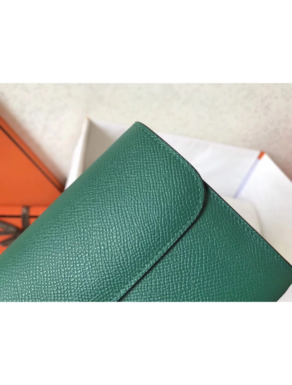 Hermes Constance Long Wallet In Malachite Epsom Leather