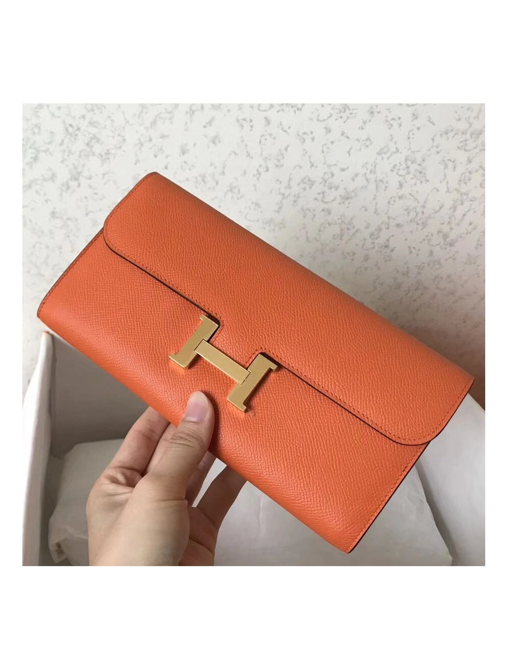 Hermes Constance Long Wallet In Orange Epsom Leather