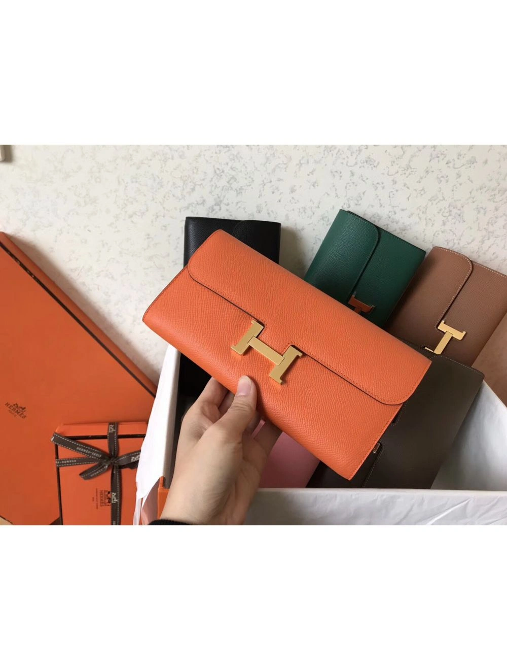 Hermes Constance Long Wallet In Orange Epsom Leather
