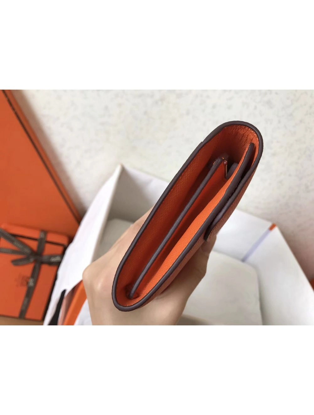 Hermes Constance Long Wallet In Orange Epsom Leather