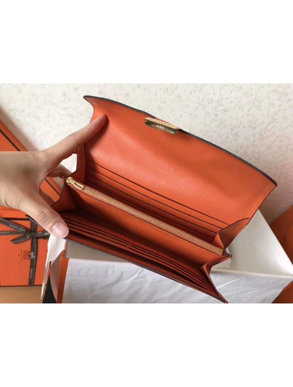Hermes Constance Long Wallet In Orange Epsom Leather