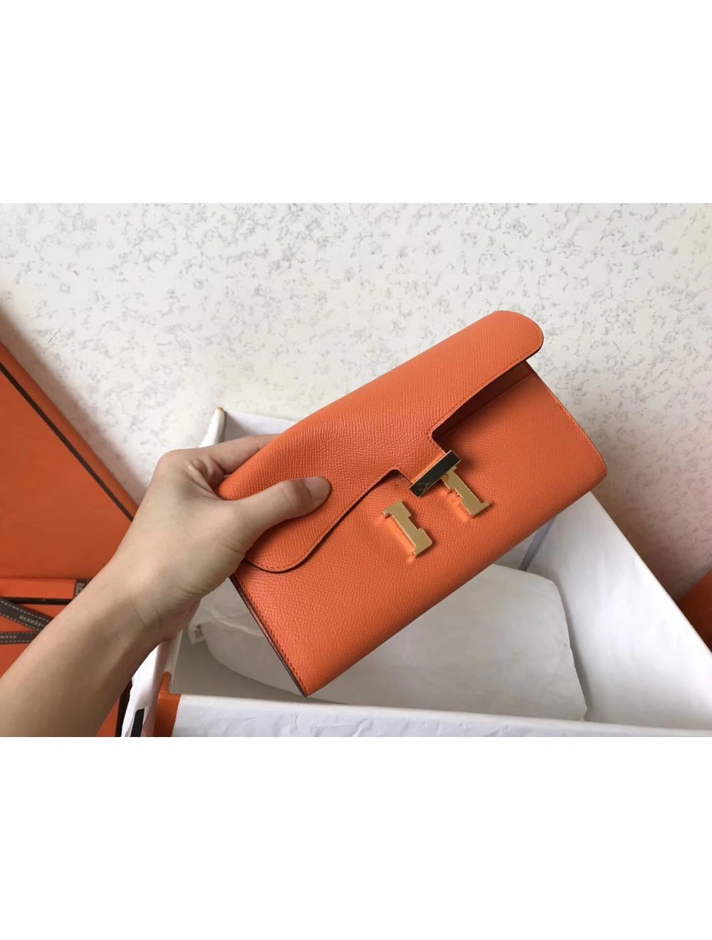 Hermes Constance Long Wallet In Orange Epsom Leather