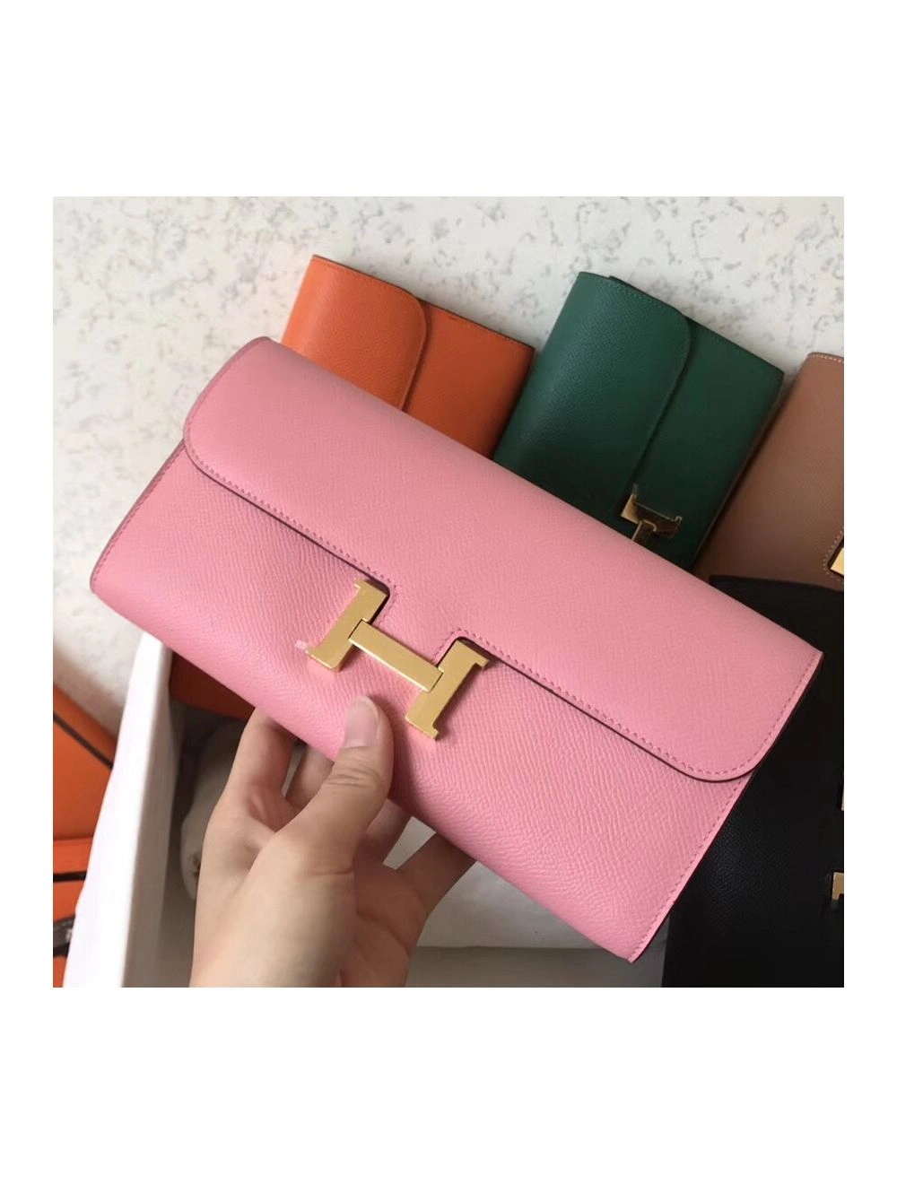 Hermes Constance Long Wallet In Pink Epsom Leather