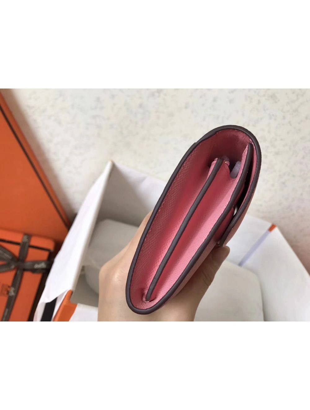 Hermes Constance Long Wallet In Pink Epsom Leather