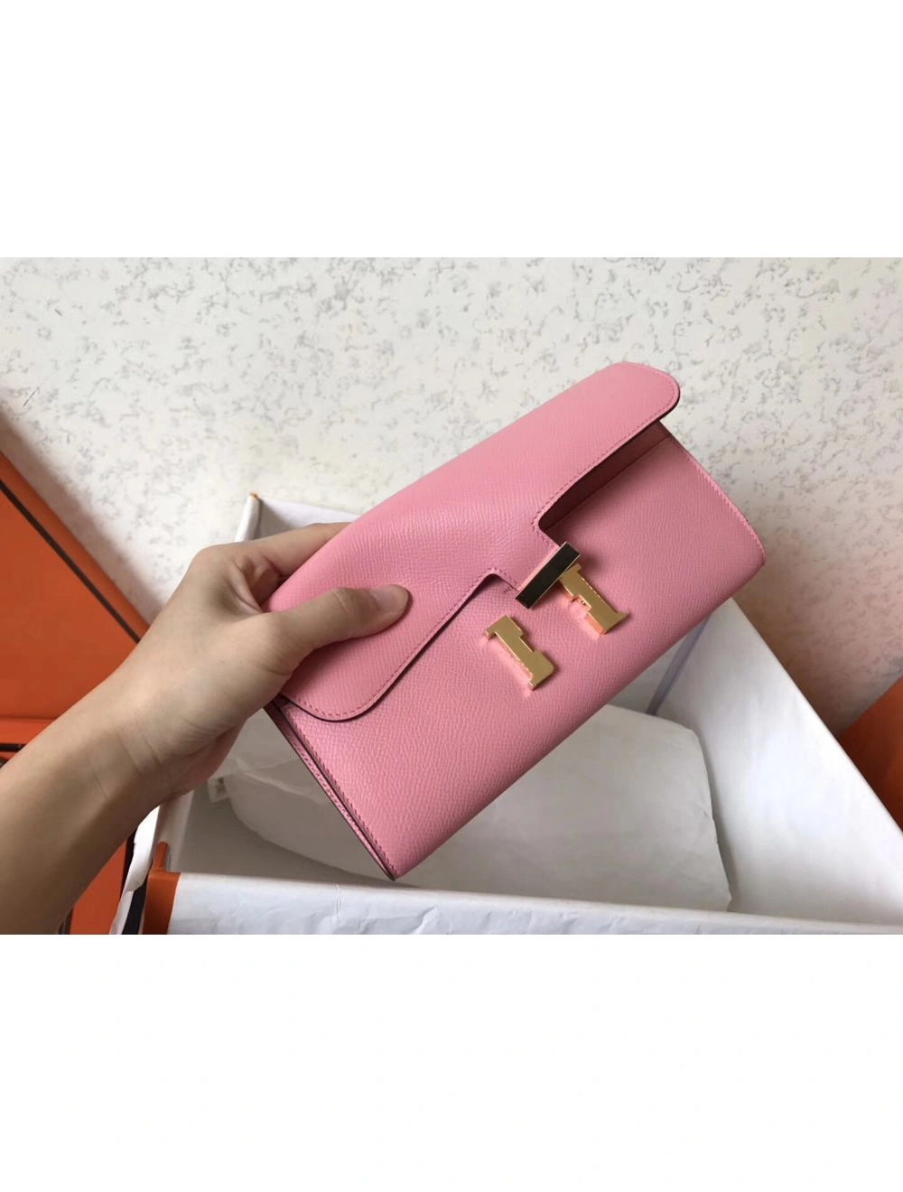 Hermes Constance Long Wallet In Pink Epsom Leather