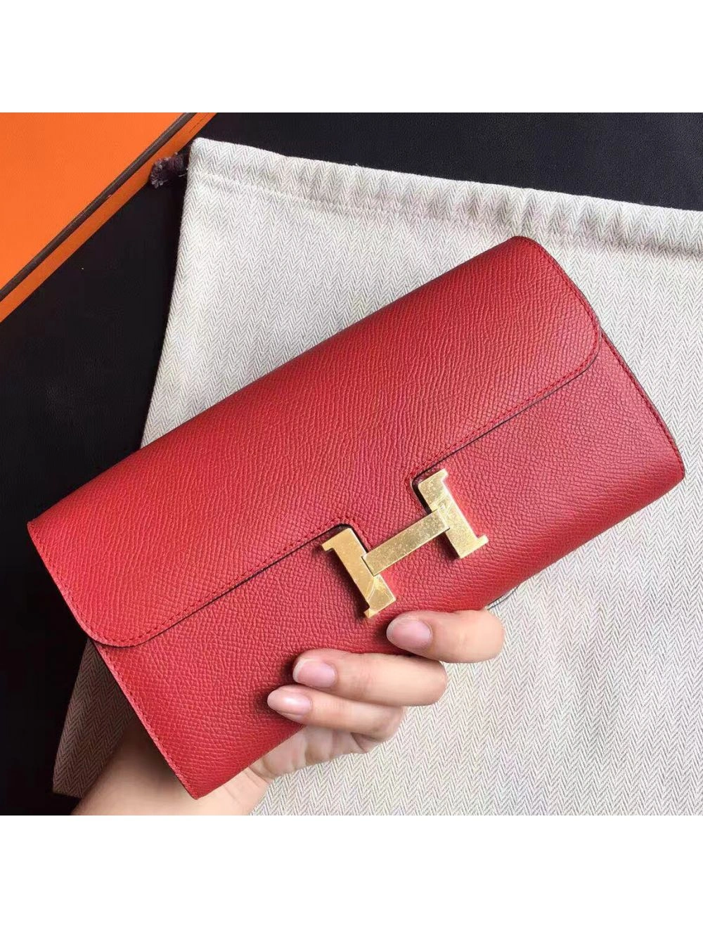 Hermes Constance Long Wallet In Red Epsom Leather