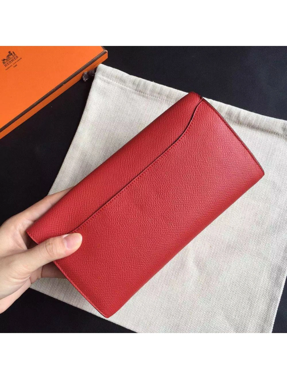 Hermes Constance Long Wallet In Red Epsom Leather