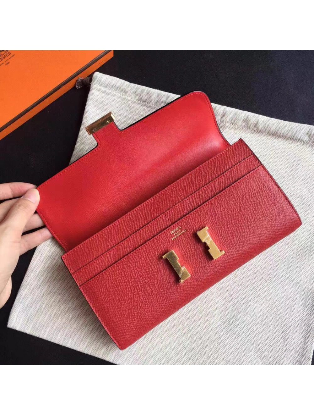 Hermes Constance Long Wallet In Red Epsom Leather