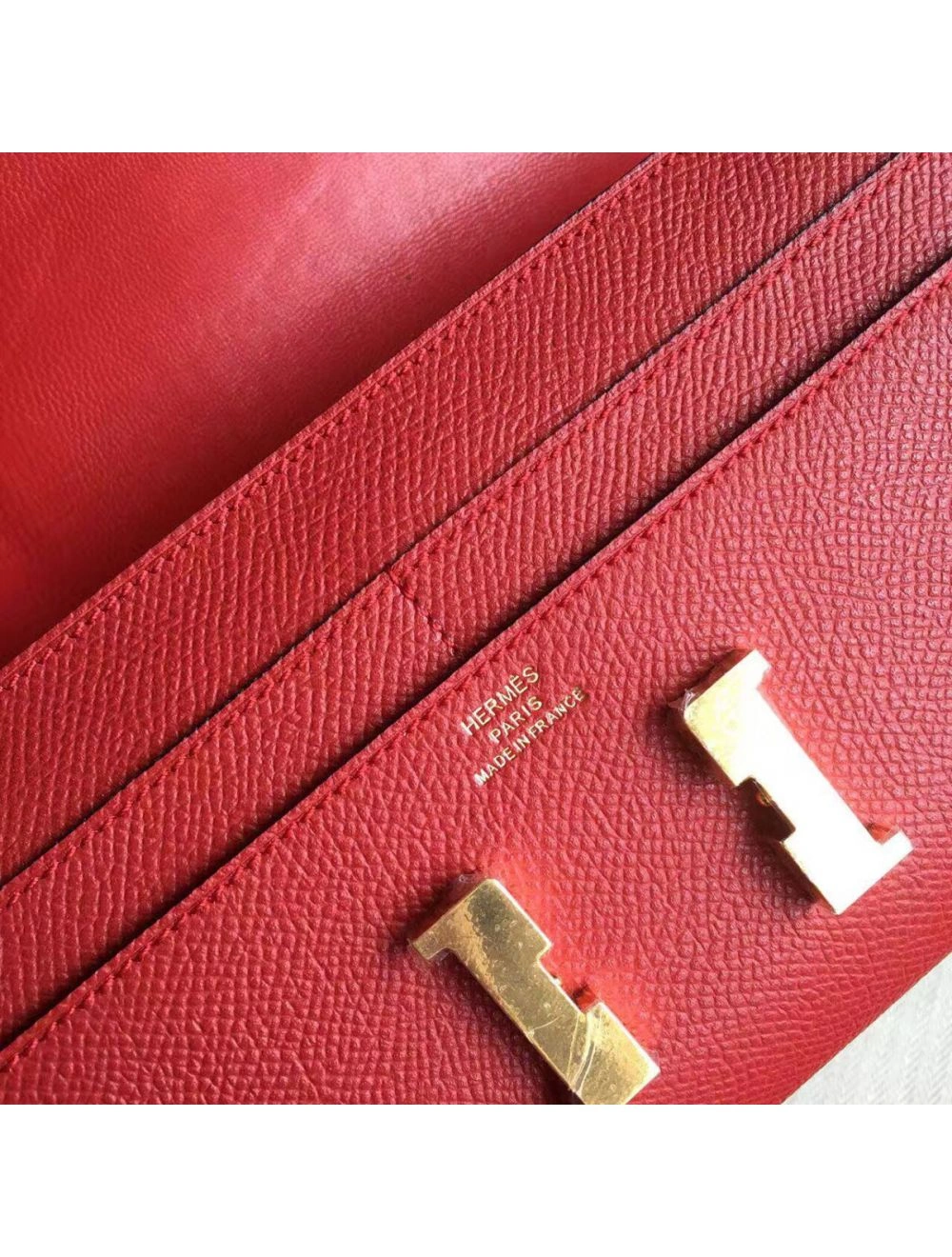 Hermes Constance Long Wallet In Red Epsom Leather