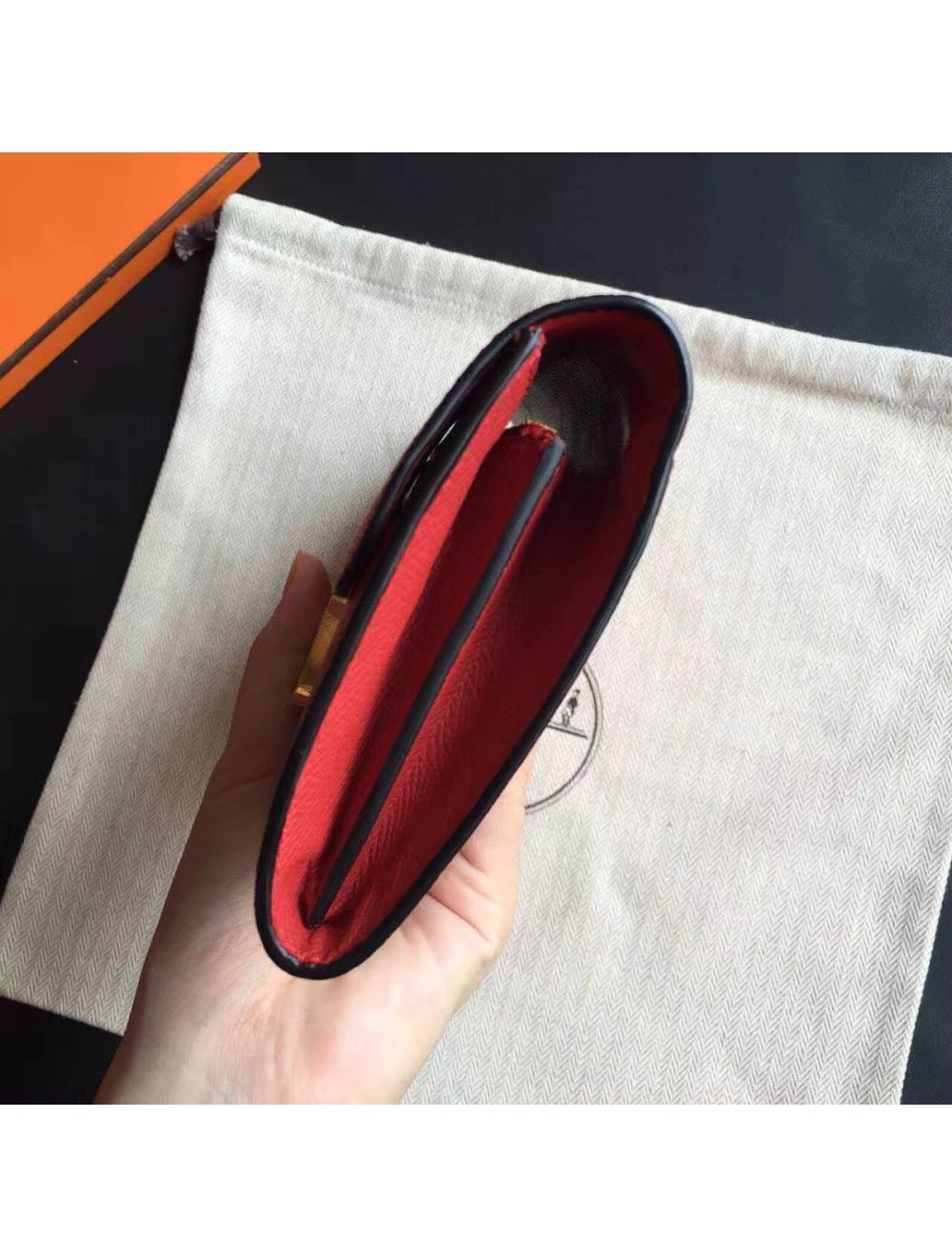 Hermes Constance Long Wallet In Red Epsom Leather