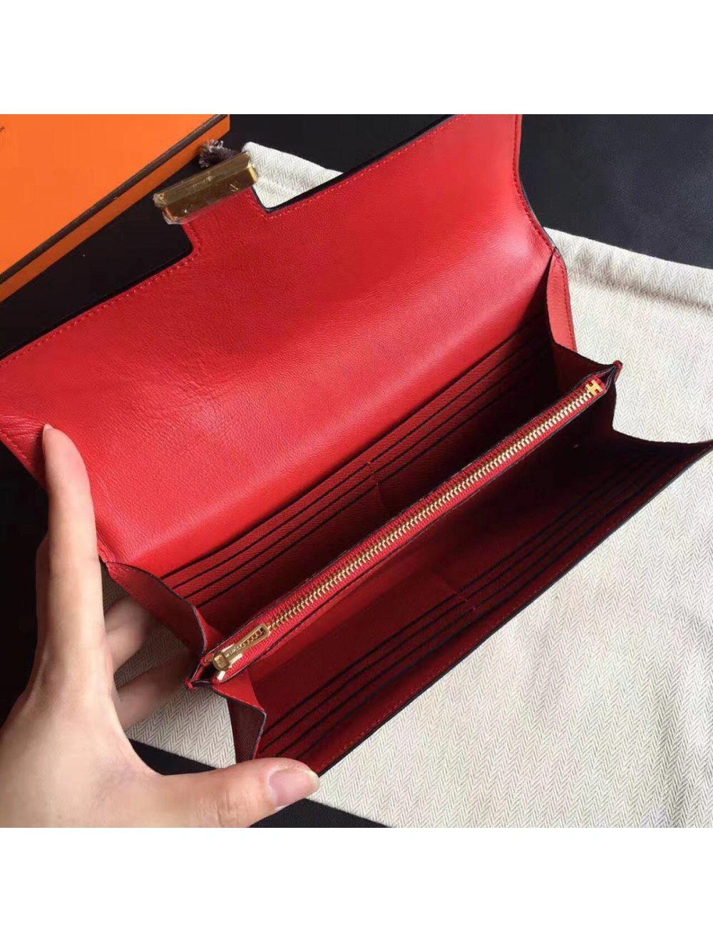 Hermes Constance Long Wallet In Red Epsom Leather