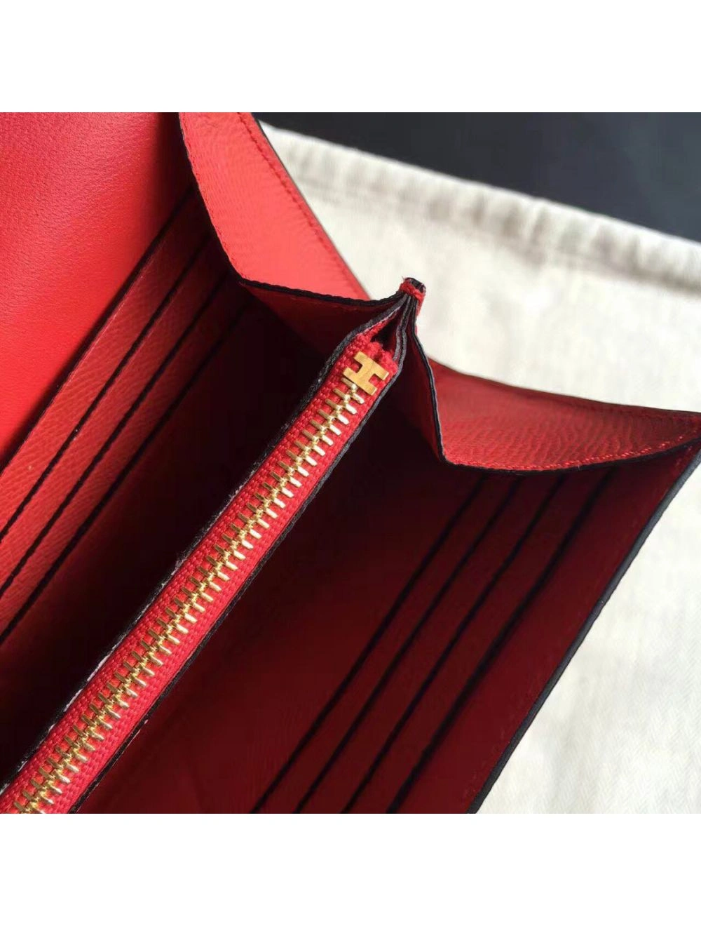 Hermes Constance Long Wallet In Red Epsom Leather