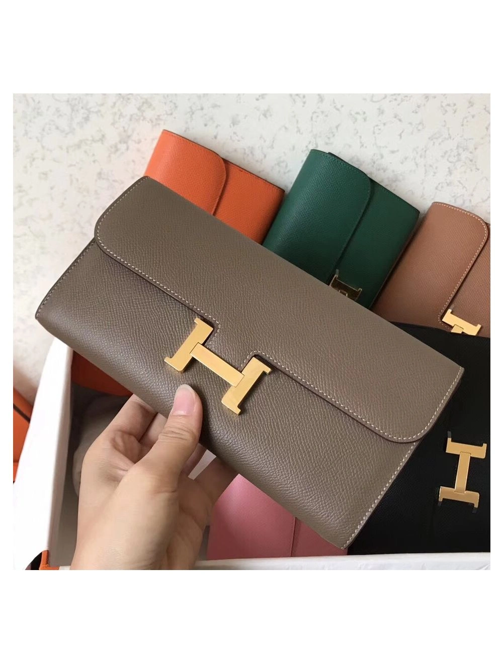 Hermes Constance Long Wallet In Taupe Epsom Leather