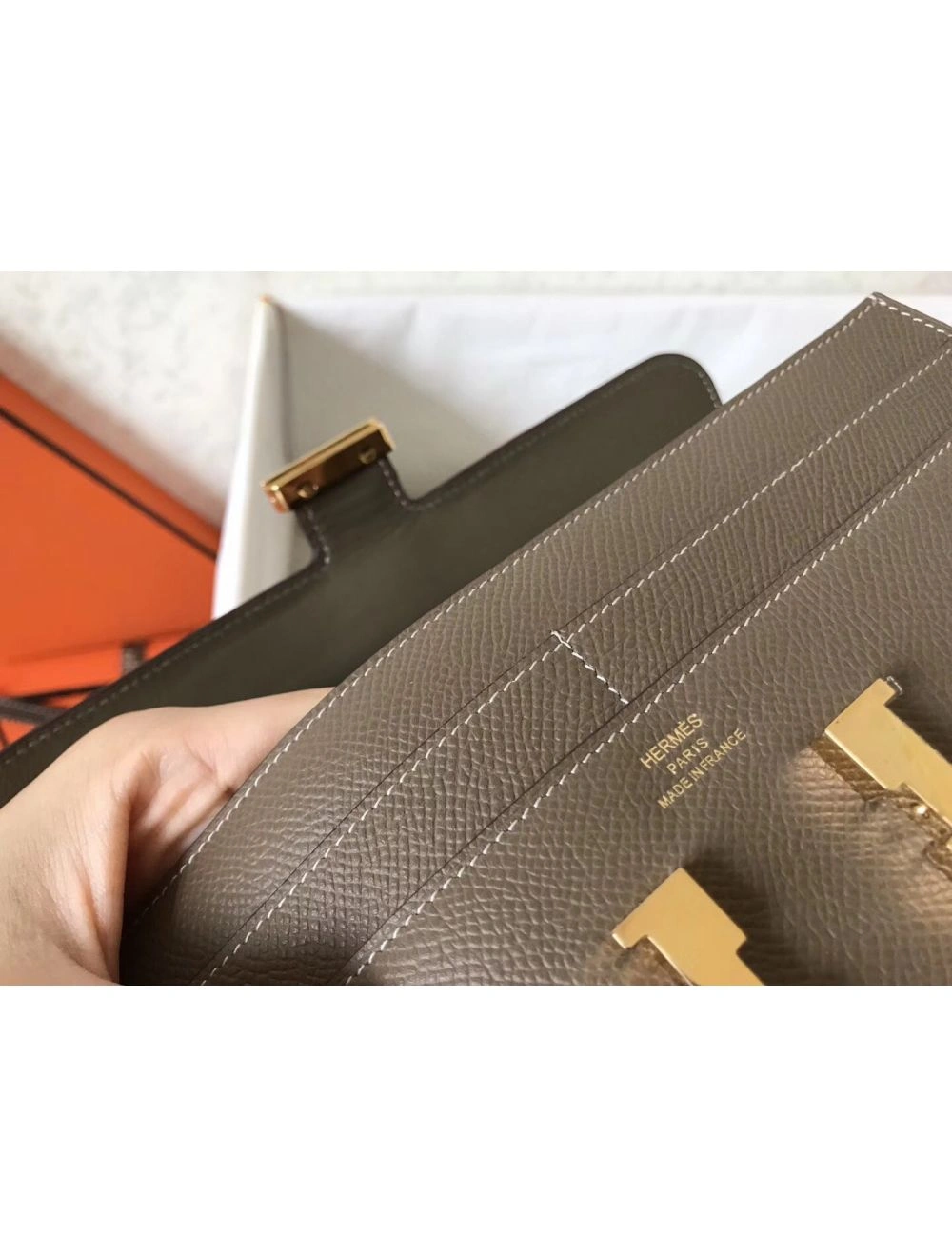 Hermes Constance Long Wallet In Taupe Epsom Leather