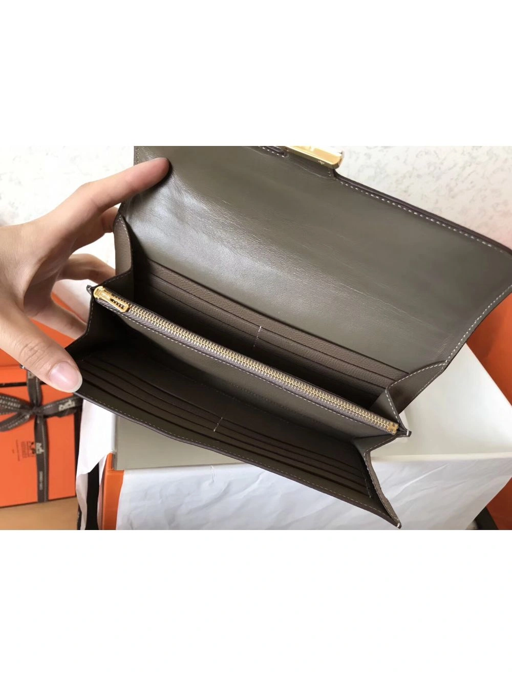 Hermes Constance Long Wallet In Taupe Epsom Leather