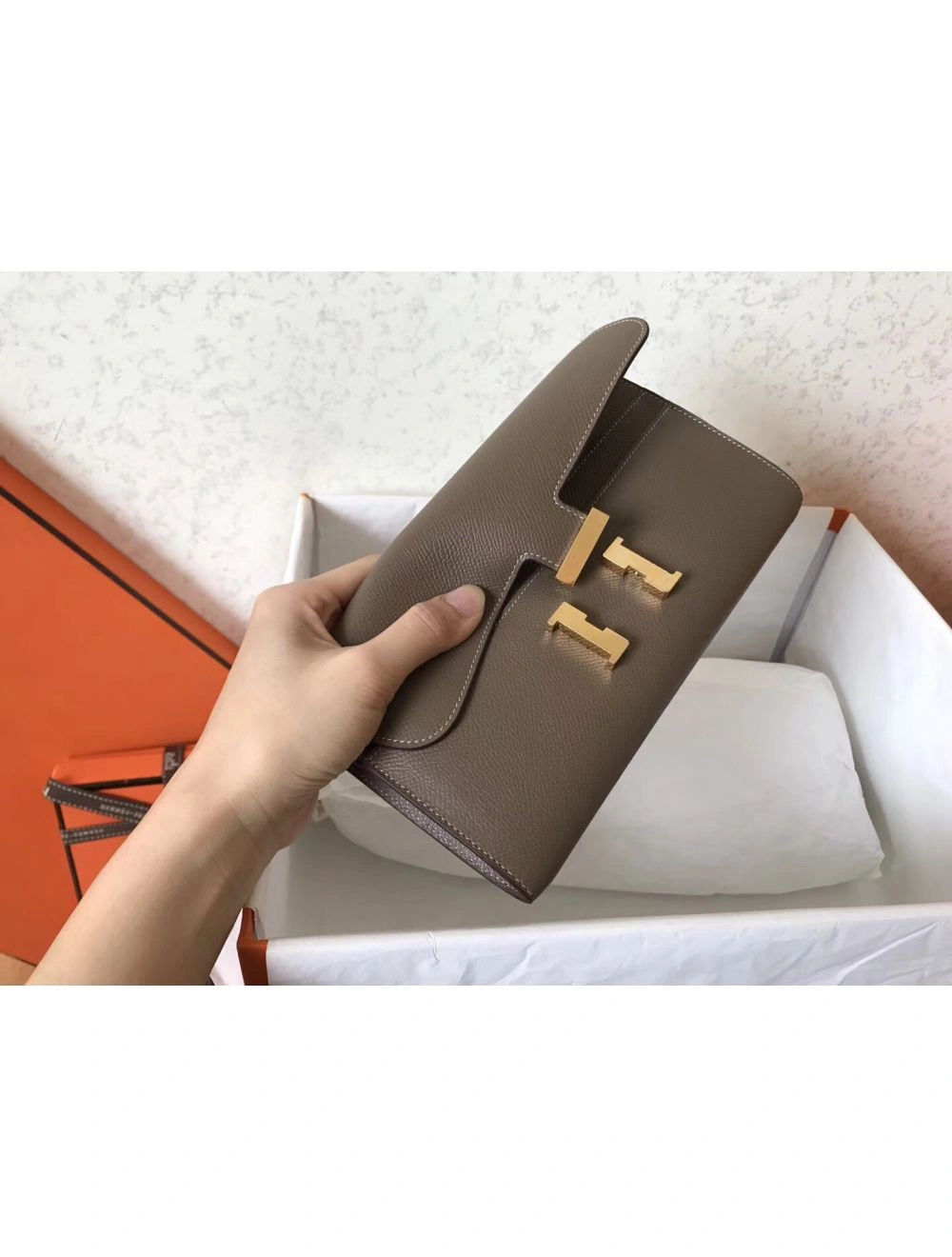 Hermes Constance Long Wallet In Taupe Epsom Leather