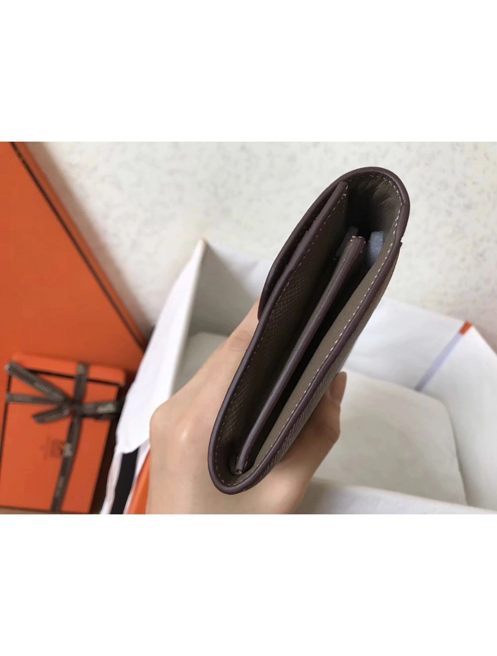 Hermes Constance Long Wallet In Taupe Epsom Leather