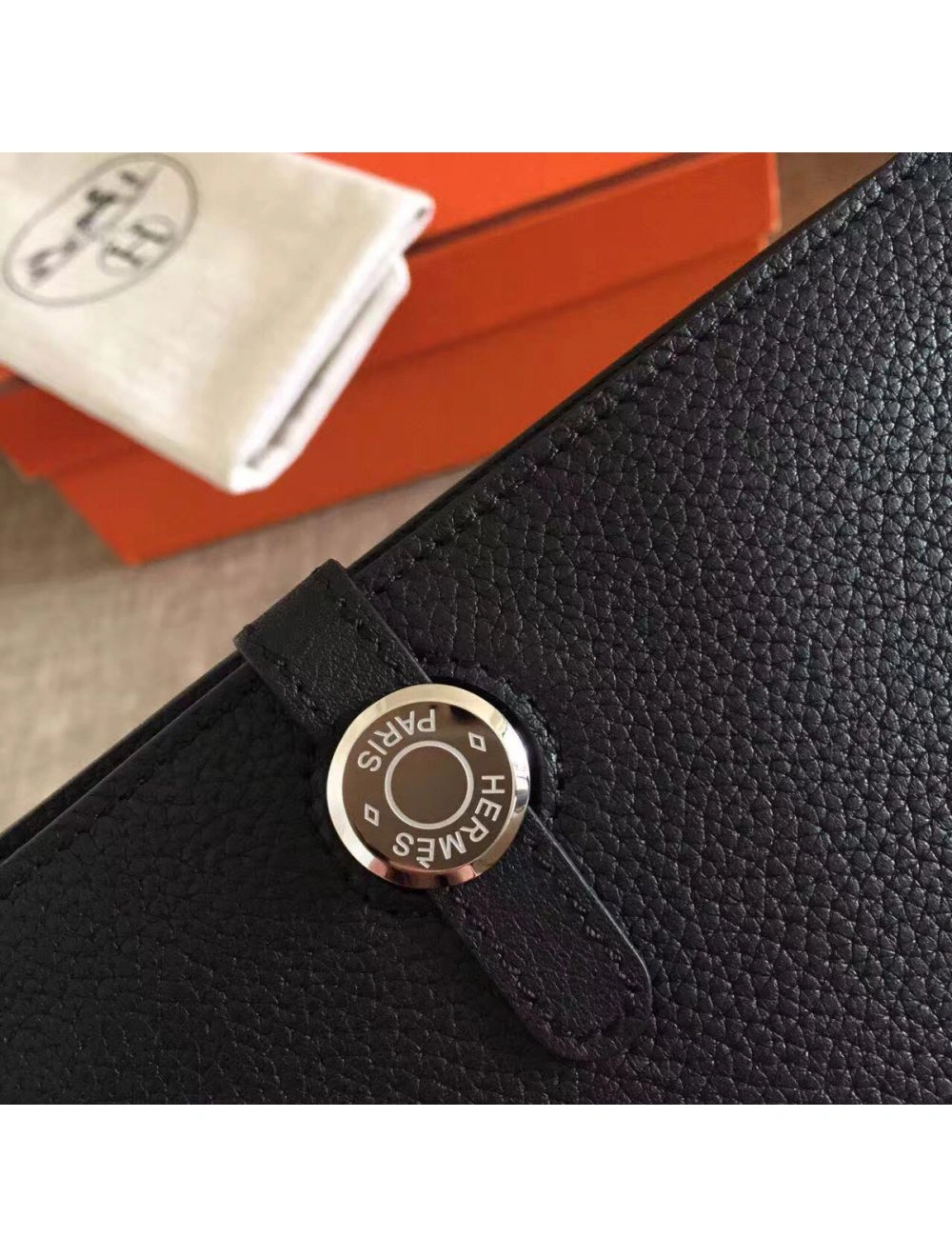 Hermes Dogon Duo Wallet In Black Clemence Leather