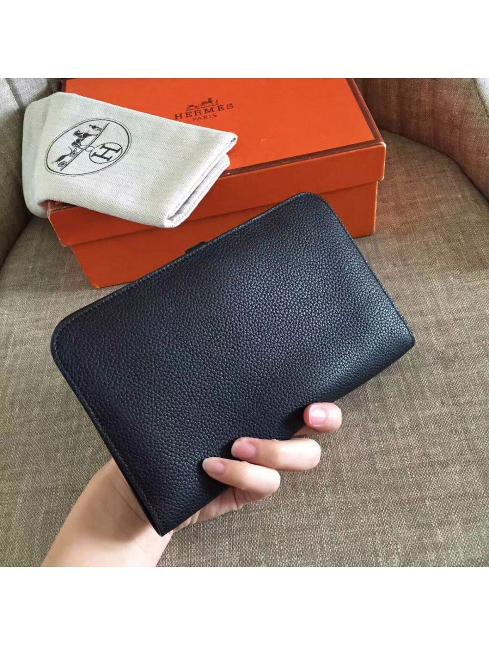 Hermes Dogon Duo Wallet In Black Clemence Leather
