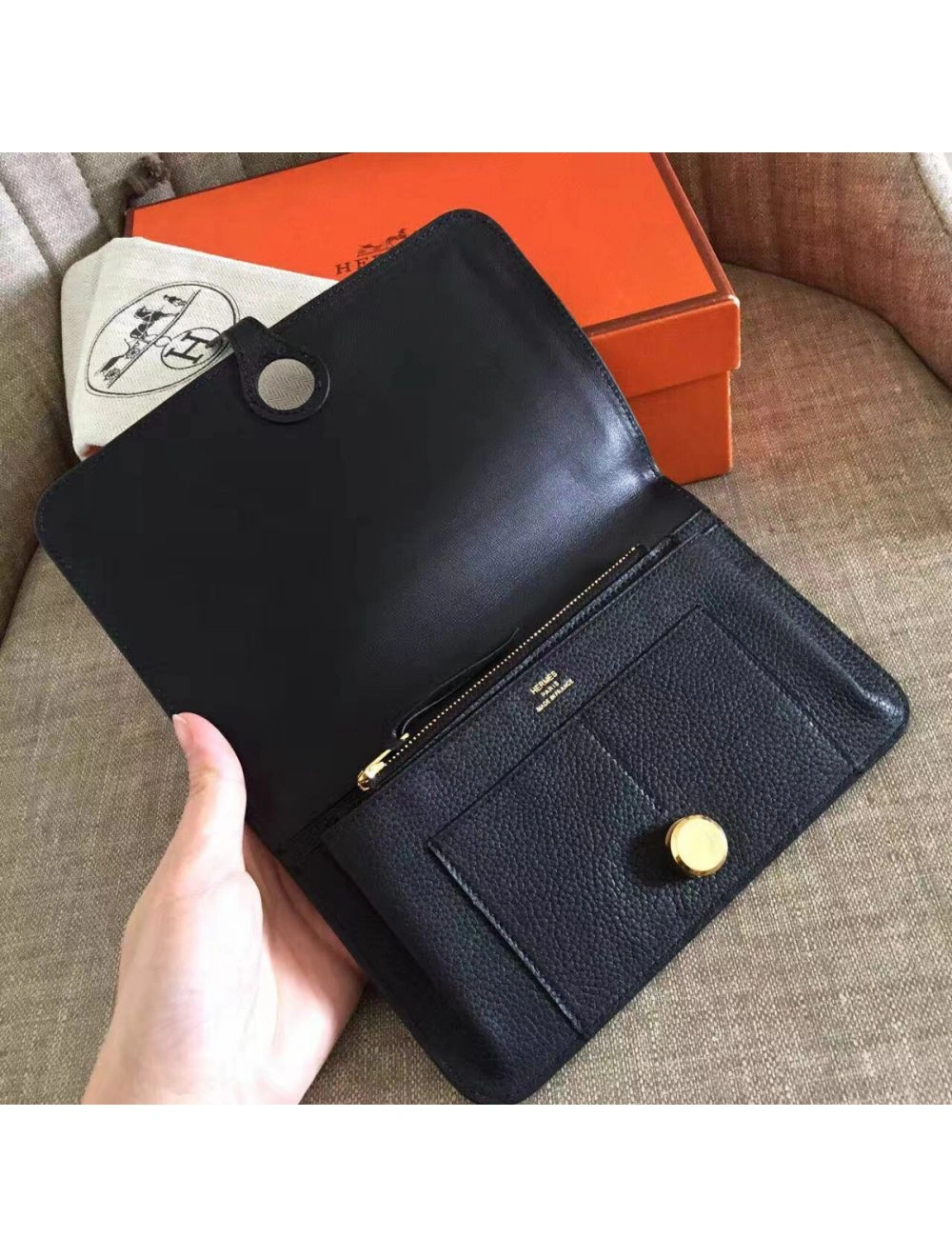 Hermes Dogon Duo Wallet In Black Clemence Leather