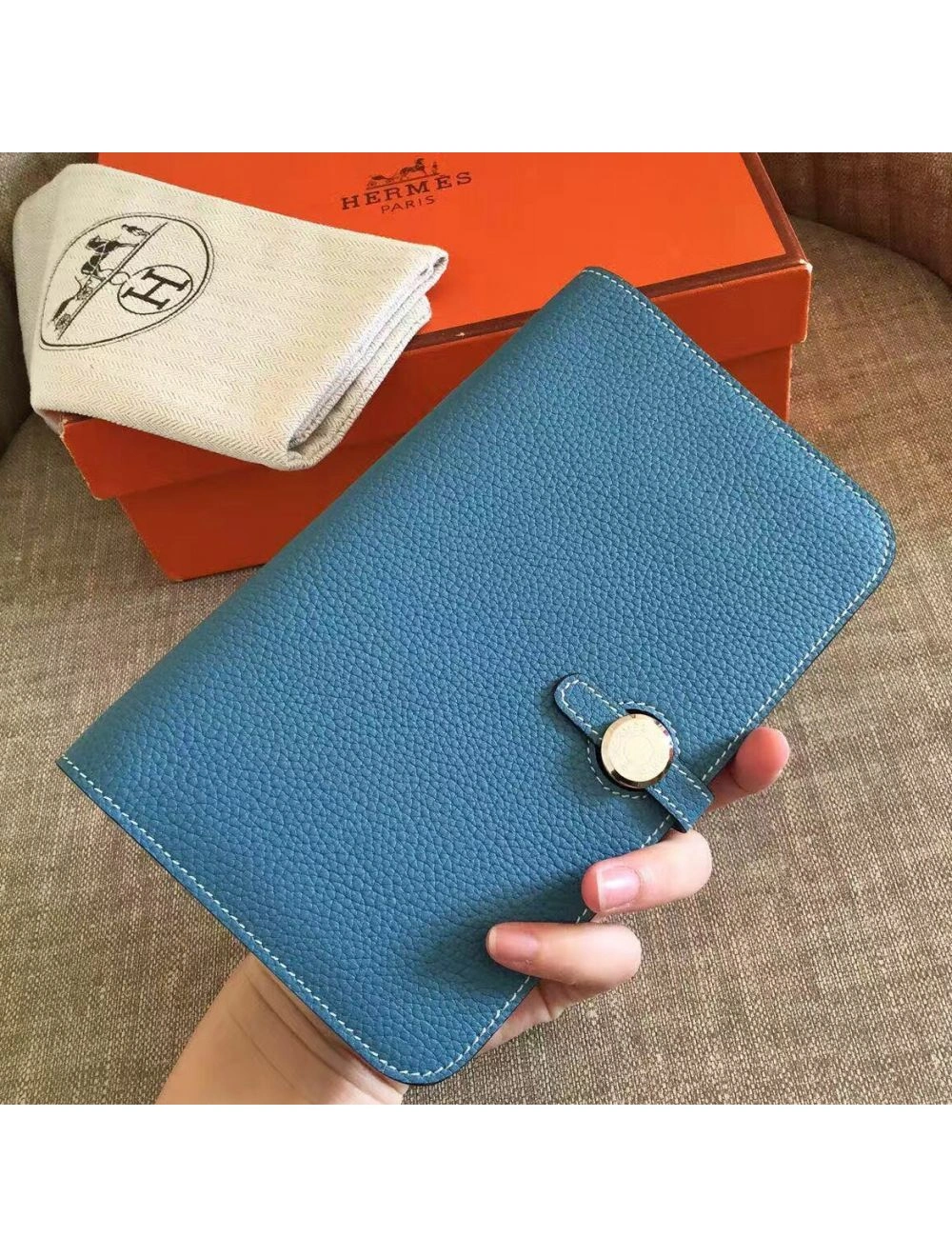 Hermes Dogon Duo Wallet In Blue Jean Leather