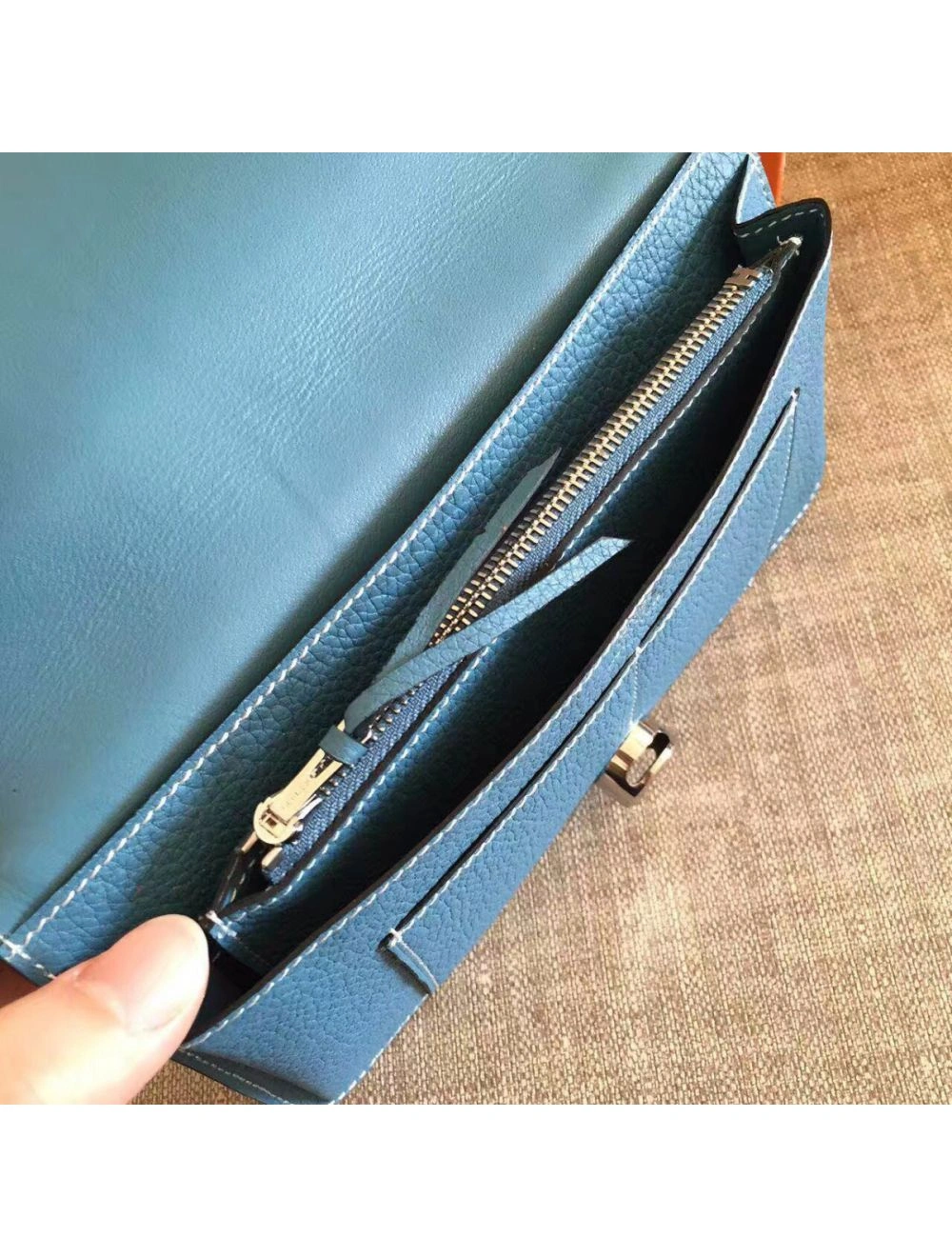 Hermes Dogon Duo Wallet In Blue Jean Leather