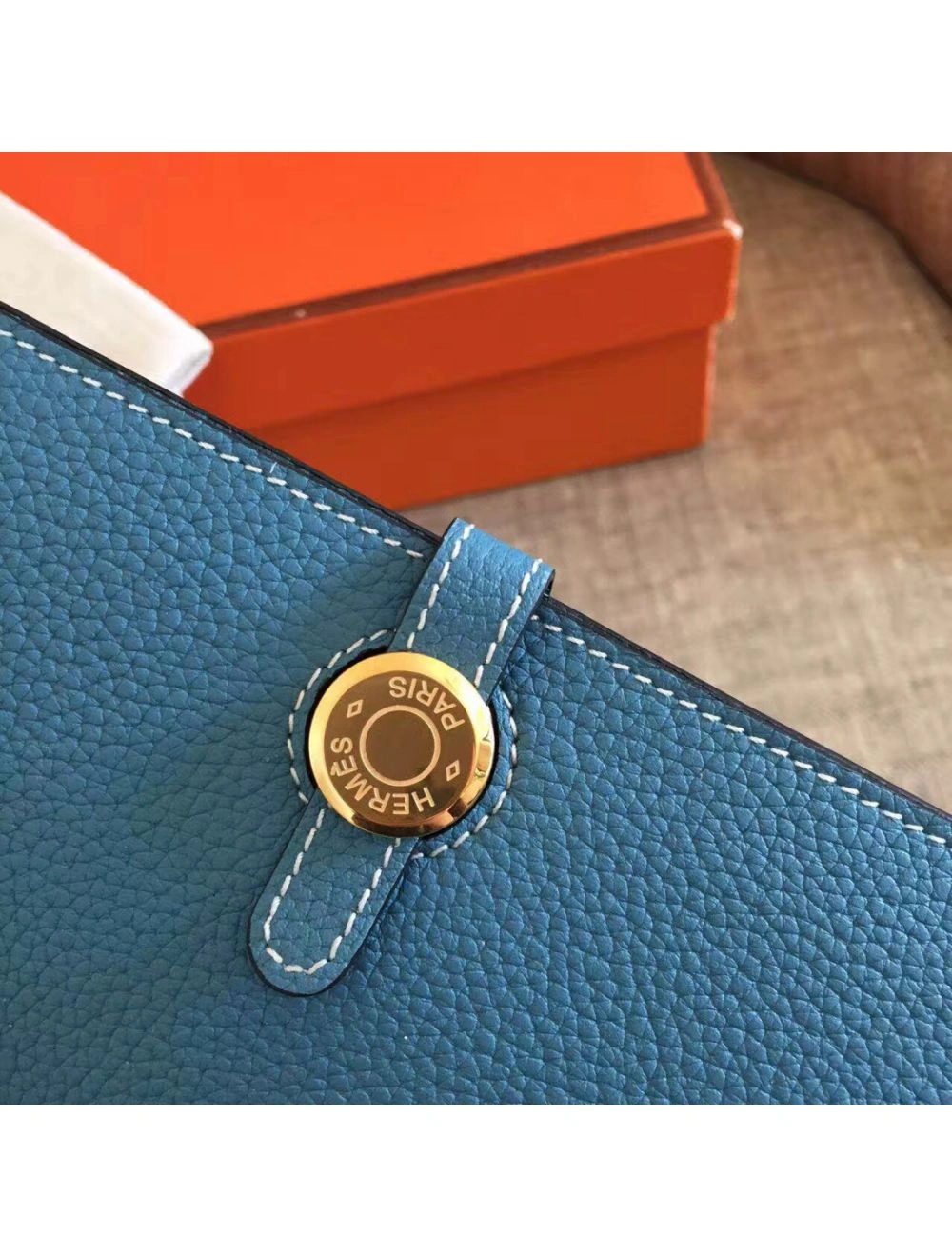 Hermes Dogon Duo Wallet In Blue Jean Leather