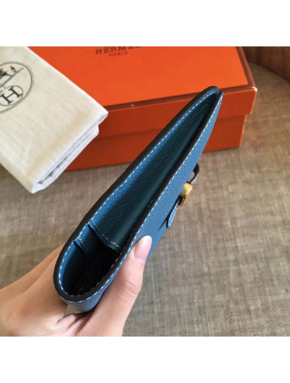 Hermes Dogon Duo Wallet In Blue Jean Leather